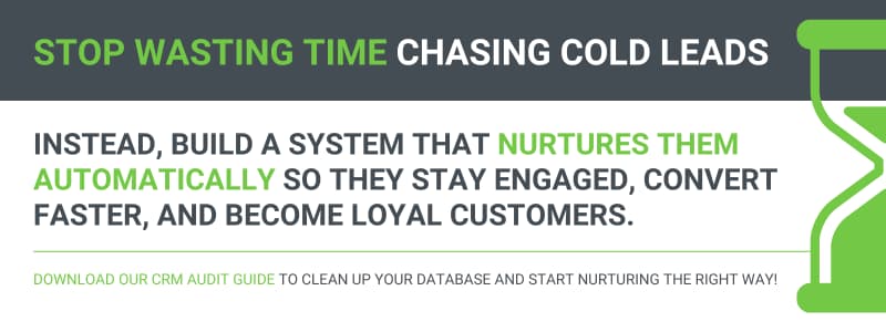 Marketing graphic with the text 'Stop Wasting Time Chasing Cold Leads,' highlighting the importance of automated lead nurturing for better engagement and conversions.